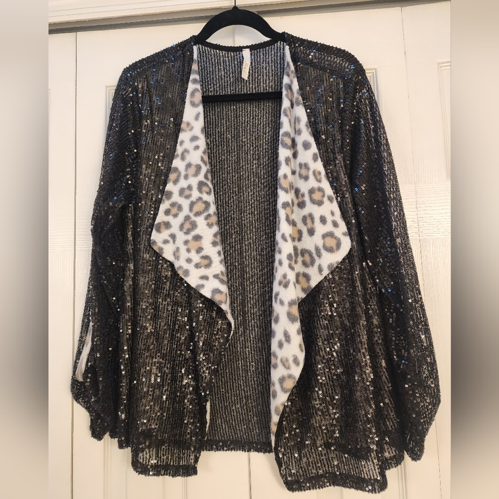 Black Leopard Sequin Cardigan
